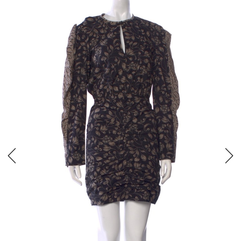 Etoile Isabel Marant Black and Gold Floral Long Sleeves Mini Dress SZ 2/34